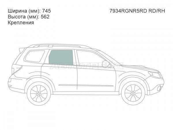 Стекло боковое опускное (Сзади / Справа / Цвет зеленый / Крепления) Subaru Forester 07-13
