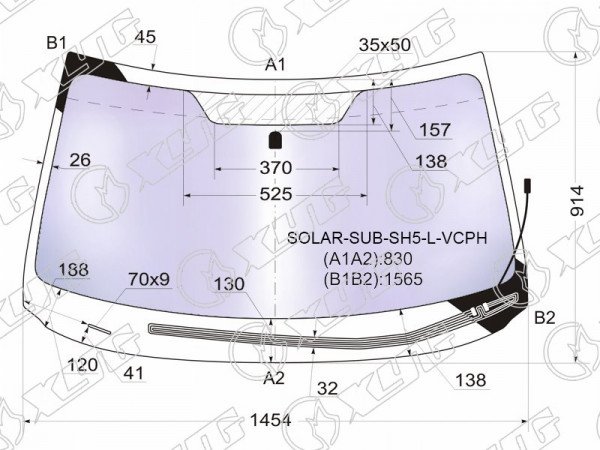 Стекло лобовое атермальное с обогревом щеток SUBARU FORESTER 08-13 (Solar-X защита от ультрафиолета)