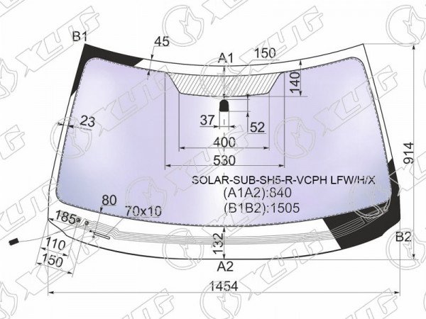 Стекло лобовое атермальное с обогревом щеток SUBARU FORESTER RHD 08-13 (Solar-X защита от ультрафиол