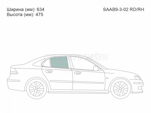 Стекло боковое опускное (Сзади / Справа / Цвет зеленый) Cadillac BLS 06-10  / Saab 9-3 02-14
