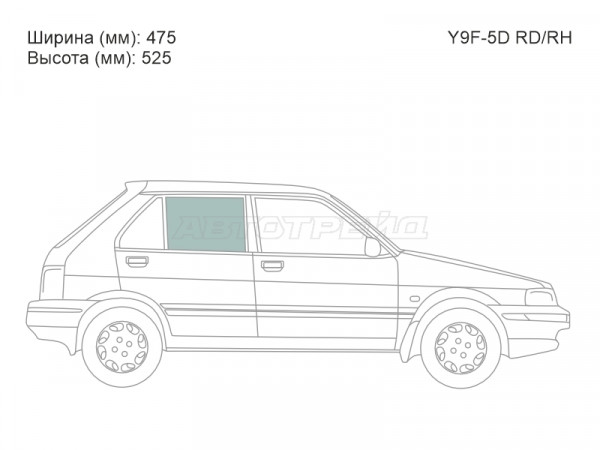 Стекло боковое опускное (Сзади / Справа / Цвет зеленый) Subaru Justy 88-95  / Suzuki Cultus 88-98