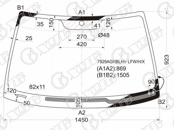 Стекло лобовое с обогревом щеток SUBARU LEGACY /OUTBACK 4 /5D 03-09