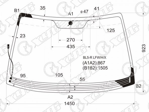 Стекло лобовое с обогревом щеток SUBARU LEGACY 4 /5D RHD 03-09