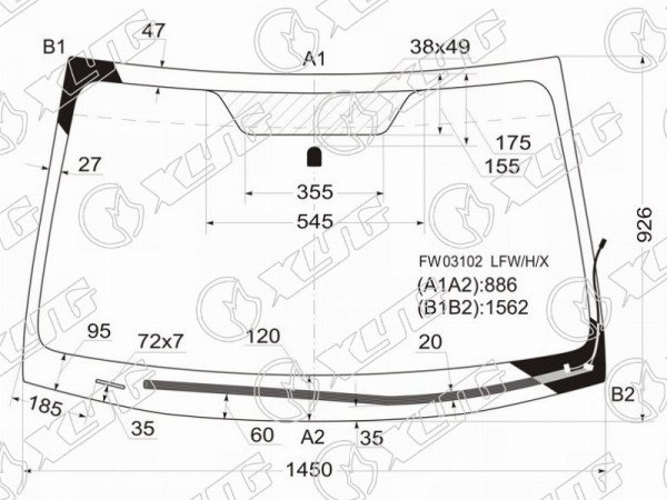 Стекло лобовое с обогревом щеток SUBARU LEGACY /OUTBACK 4 /5D 09-14