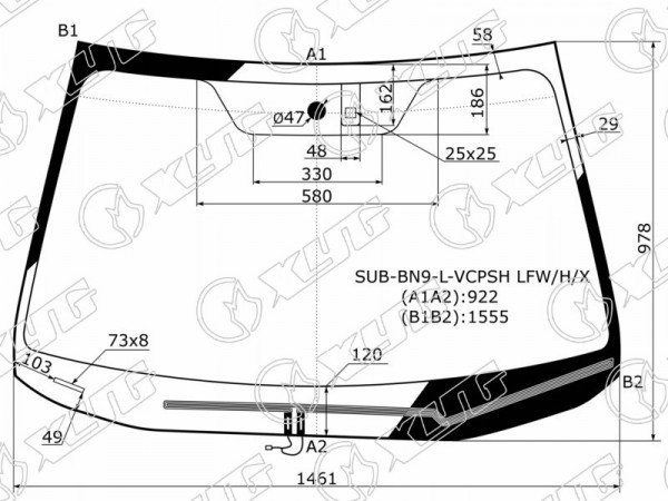 Стекло лобовое (Обогрев щеток / Датчик дождя) Subaru Legacy 15-19  / Outback 14-21