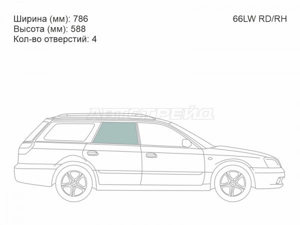 Стекло боковое опускное (Сзади / Справа / Цвет зеленый) Subaru Legacy 98-03  / Outback 98-03