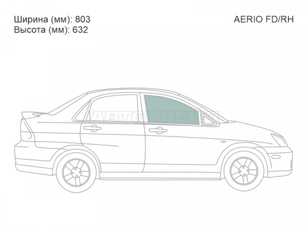 Стекло боковое опускное (Спереди / Справа / Цвет зеленый) Suzuki Aerio 01-07  / Liana 01-07