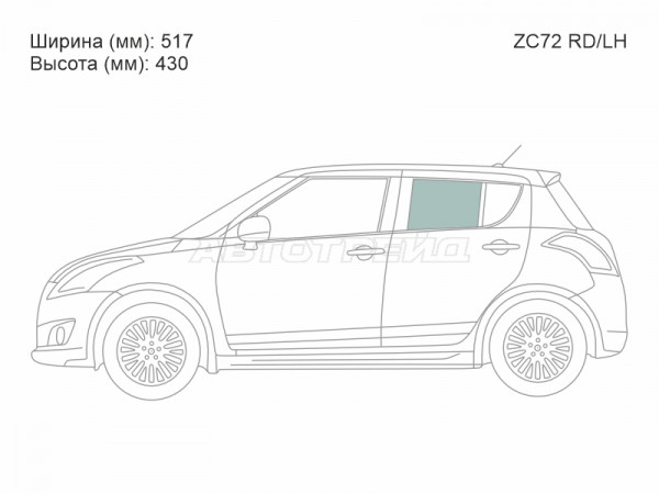 Стекло боковое опускное (Сзади / Слева / Цвет зеленый) Suzuki Swift 10-16