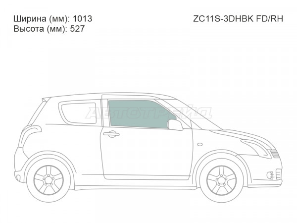 Стекло боковое опускное (Спереди / Справа / Цвет зеленый) Suzuki Swift 03-10