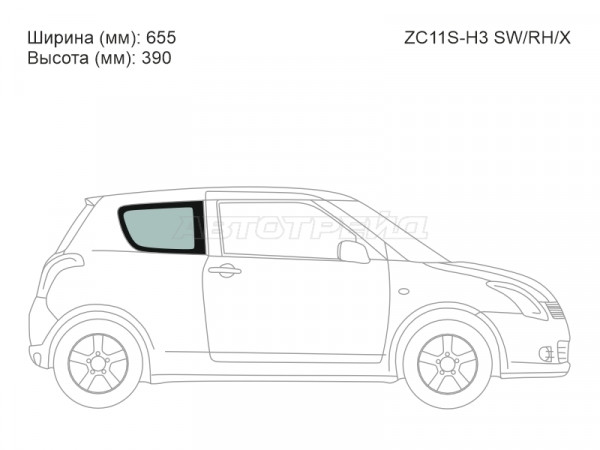 Стекло кузова боковое (не опускное) (Справа / Цвет зеленый) Suzuki Swift 03-10