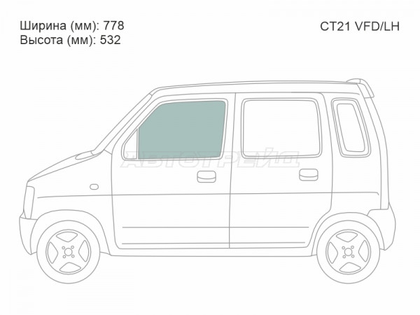 Стекло боковое опускное (Спереди / Слева / Цвет зеленый) Suzuki Wagon R 93-98
