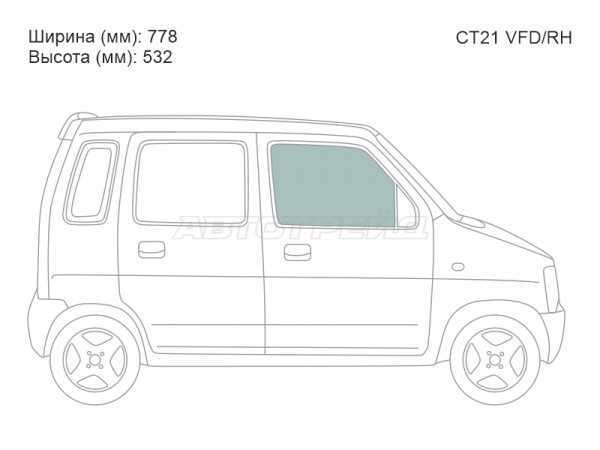 Стекло боковое опускное (Спереди / Справа / Цвет зеленый) Suzuki Wagon R 93-98