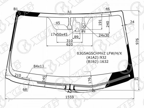 Стекло лобовое (Обогрев щеток / Камера / Датчик дождя) Toyota Highlander 13-17
