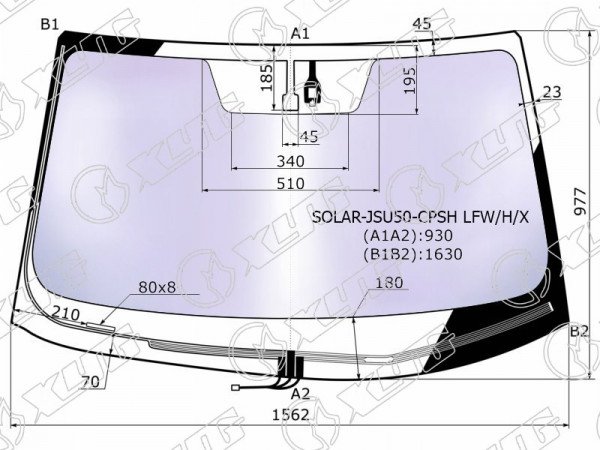 Стекло лобовое атермальное + дд TOYOTA HIGHLANDER 14-19 (Solar-X защита от ультрафиолета)