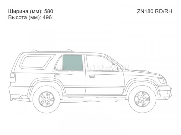 Стекло боковое опускное (Сзади / Справа / Цвет зеленый) Toyota Hilux Pick Up 97-04  / 4Runner 95-02