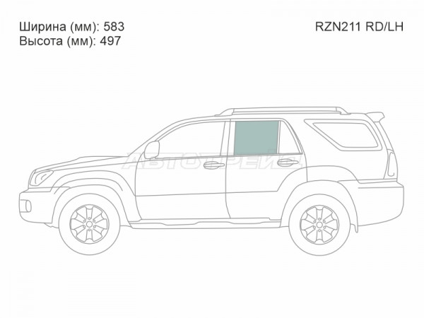 Стекло боковое опускное (Сзади / Слева / Цвет зеленый) Toyota 4Runner 02-09  / Hilux Surf 02-09