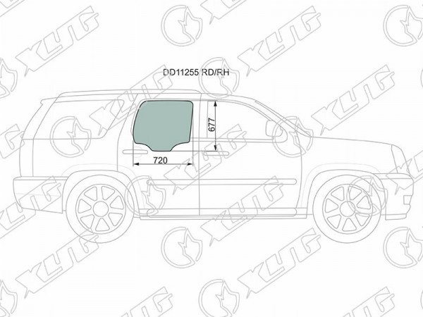 Стекло боковое опускное (Сзади / Справа / Цвет зеленый) Cadillac Escalade 06-15