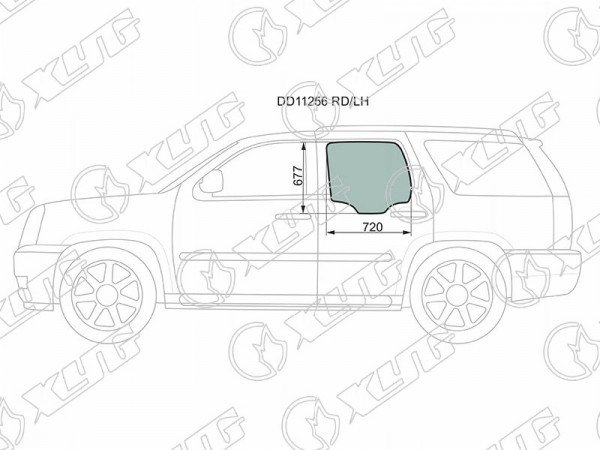 Стекло боковое опускное (Сзади / Слева / Цвет зеленый) Cadillac Escalade 06-15