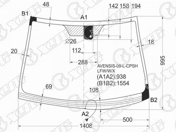 Стекло лобовое с обогревом щеток + дд TOYOTA AVENSIS 4 /5D 08-18