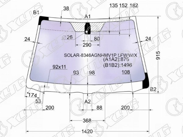 Стекло лобовое атермальное с обогревом щеток + дд TOYOTA AVENSIS II 4 /5D 03-09 (Solar-X защита от ул