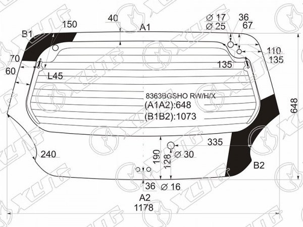 Стекло заднее с обогревом TOYOTA AYGO 3 /5D 05-14
