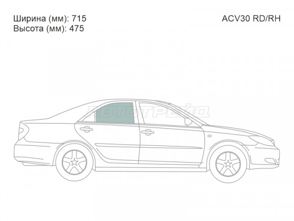 Стекло боковое опускное (Сзади / Справа / Цвет зеленый) Toyota Camry (XV30) 01-06  / Camry UAE /USA 01-06