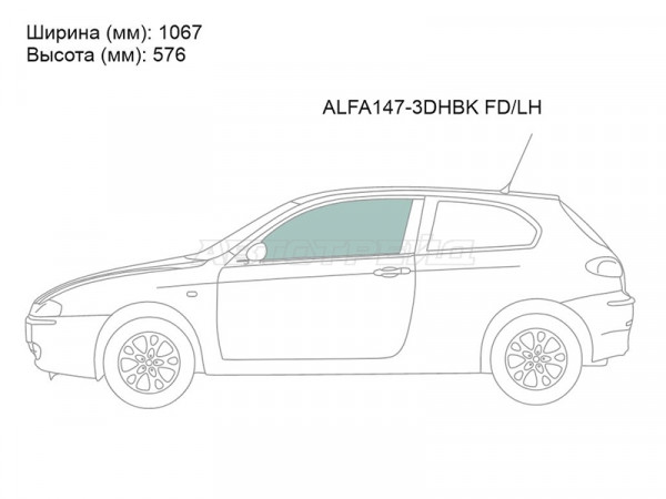Стекло боковое опускное (Спереди / Слева / Цвет зеленый) Alfa Romeo 147 00-10