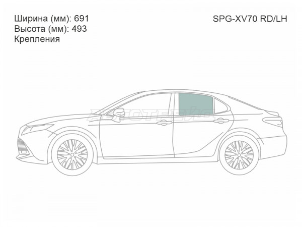 Стекло боковое опускное (Сзади / Слева / Цвет зеленый / Крепления) Toyota Camry (XV70) 17-21  / Camry UAE /USA 17-20
