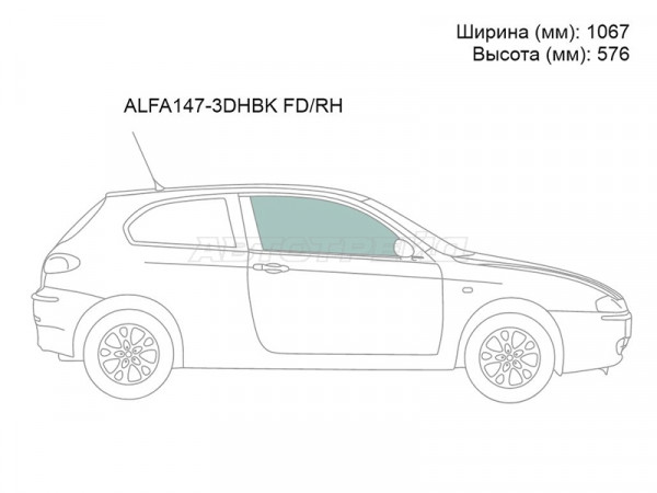 Стекло боковое опускное (Спереди / Справа / Цвет зеленый) Alfa Romeo 147 00-10