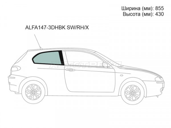 Стекло кузова боковое (не опускное) (Справа / Цвет зеленый) Alfa Romeo 147 00-10