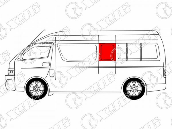 Стекло кузова боковое (не опускное) (Слева / Цвет зеленый) Toyota Hiace 04-20  / Regius Ace 04-20