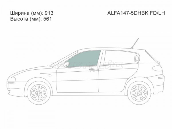 Стекло боковое опускное (Спереди / Слева / Цвет зеленый) Alfa Romeo 147 00-10