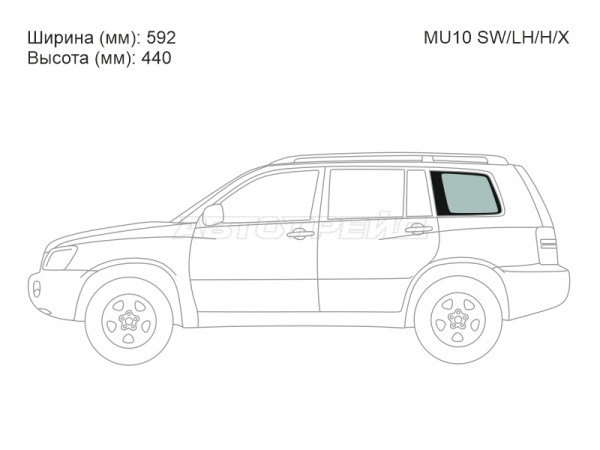 Стекло кузова боковое (не опускное) (Слева / Цвет зеленый / Антенна) Toyota Highlander 00-07  / Kluger V 00-07