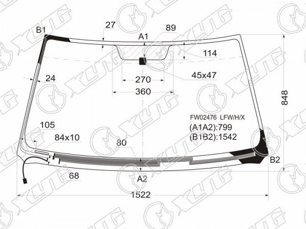 Стекло лобовое с обогревом щеток TOYOTA KLUGER /HIGHLANDER 00-07