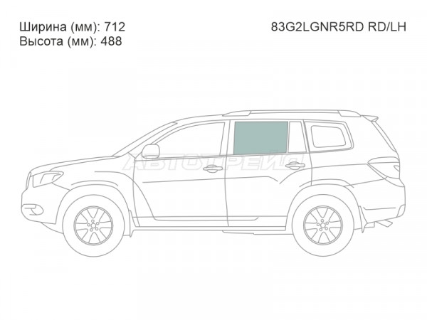 Стекло боковое опускное (Сзади / Слева / Цвет зеленый) Toyota Highlander 07-13  / Kluger V 07-13