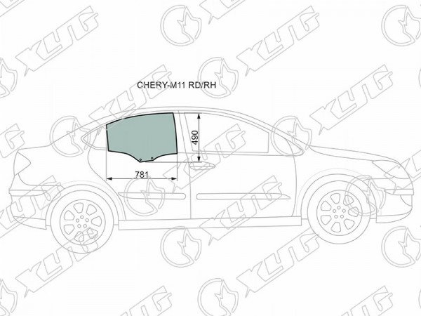 Стекло заднеее правое опускное CHERY M11(A3) 4 /5D 10-15