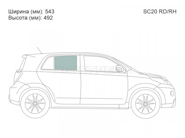 Стекло боковое опускное (Сзади / Справа / Цвет зеленый) Scion xD 07-14  / Toyota Ist 07-16