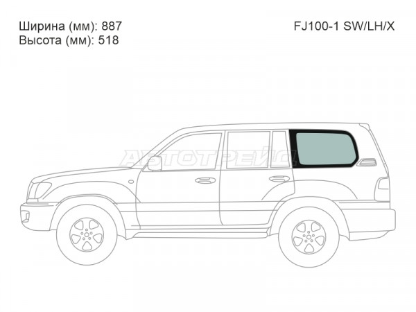 Стекло кузова боковое (не опускное) (Слева / Цвет зеленый) Toyota Land Cruiser (J100) 98-07  / Lexus LX 98-07