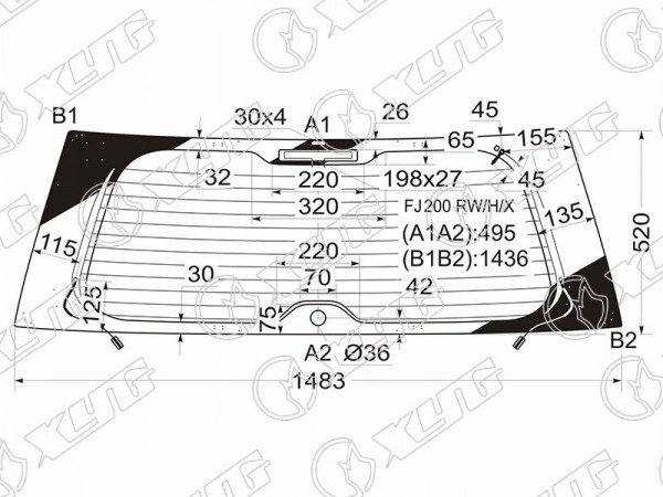 Стекло заднее с обогревом ( с отв.) TOYOTA LAND CRUISER #J200 07-21
