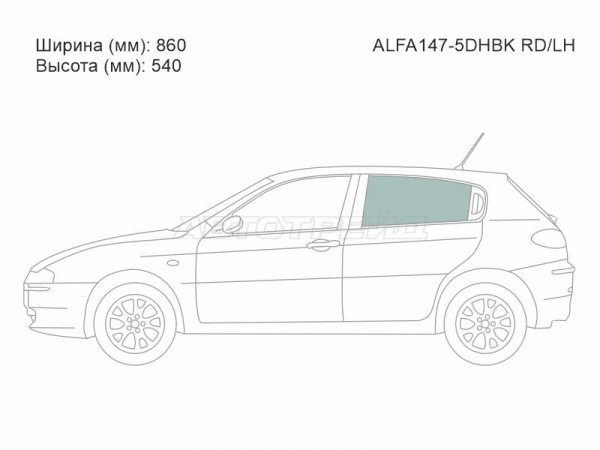 Стекло боковое опускное (Сзади / Слева / Цвет зеленый) Alfa Romeo 147 00-10