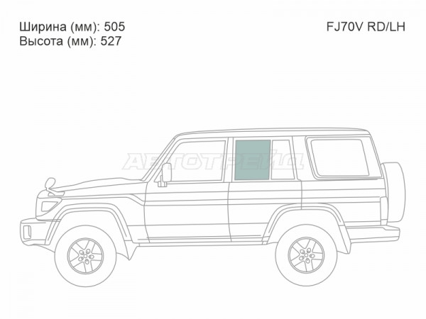 Стекло боковое опускное (Сзади / Слева / Цвет зеленый) Toyota Land Cruiser 84-23  / Land Cruiser Prado (J70) 87-96