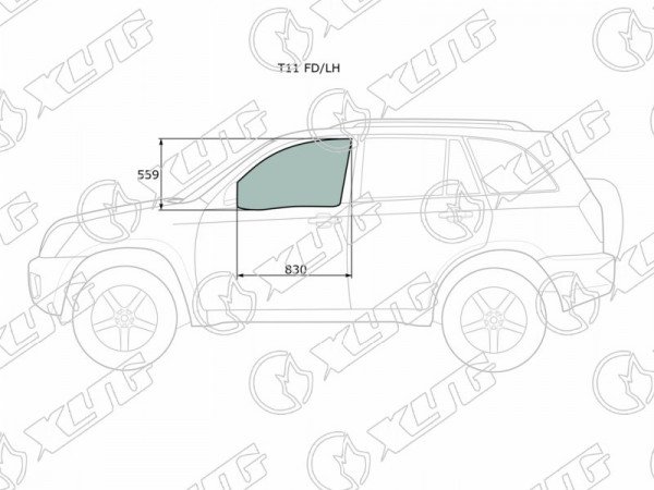 Стекло боковое опускное (Спереди / Слева / Цвет зеленый) Chery Tiggo T11 05-16  / Vortex Tingo 10-14