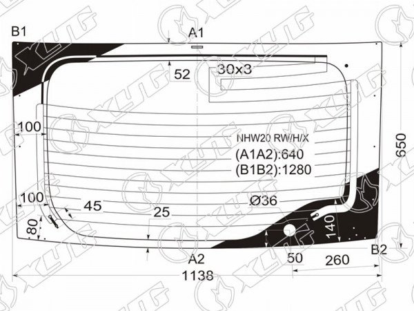 Стекло заднее с обогревом TOYOTA PRIUS II 5D (основное стекло, с отв.) 03-