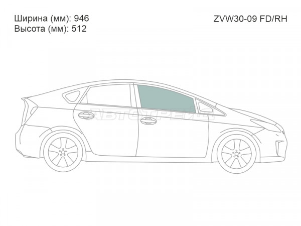 Стекло боковое опускное (Спереди / Справа / Цвет зеленый) Toyota Prius (ZVW30) 09-16  / Prius PHV 12-16