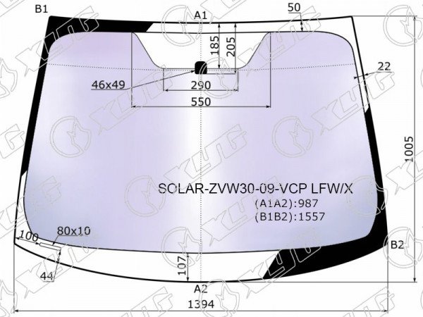 Стекло лобовое атермальное TOYOTA PRIUS XW30 09-15 (Solar-X защита от ультрафиолета)