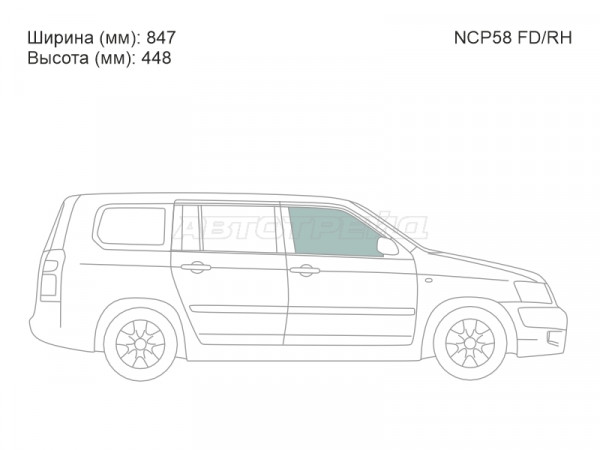 Стекло боковое опускное (Спереди / Справа / Цвет зеленый) Toyota Probox 02-  / Succeed 02-20