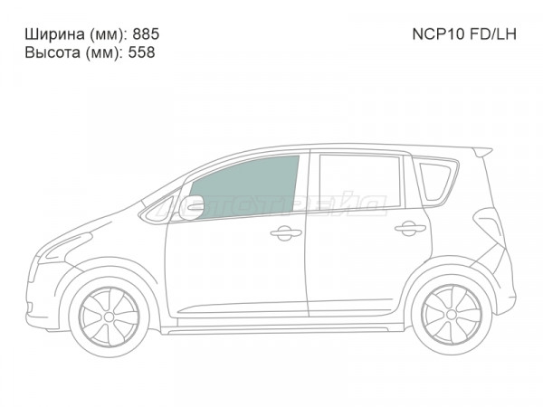 Стекло боковое опускное (Спереди / Слева / Цвет зеленый) Toyota Ractis 05-10