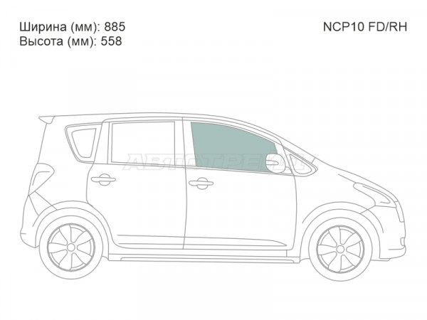 Стекло боковое опускное (Спереди / Справа / Цвет зеленый) Toyota Ractis 05-10