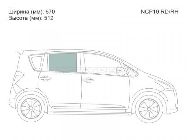 Стекло боковое опускное (Сзади / Справа / Цвет зеленый) Toyota Ractis 05-10