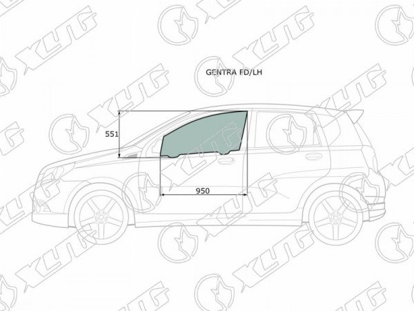 Стекло боковое опускное (Спереди / Слева / Цвет зеленый) Chevrolet Aveo 02-11  / Kalos 03-08
